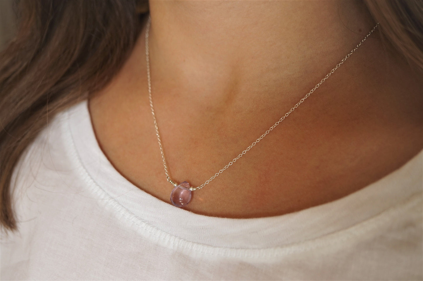 Small Fluorite Drop Necklace Sterling Silver* Dainty necklace* Gift for her* Feminine* Stone necklace* Fluorite jewelry