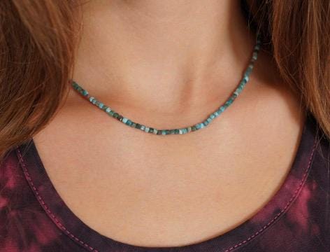 Dainty Apatite Cube Sterling Silver Necklace * Gift for her * Feminine jewellery * Boho necklace