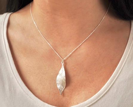 Cute "Fluttering" Leaf Silver Necklace * Sterling Silver Necklace *