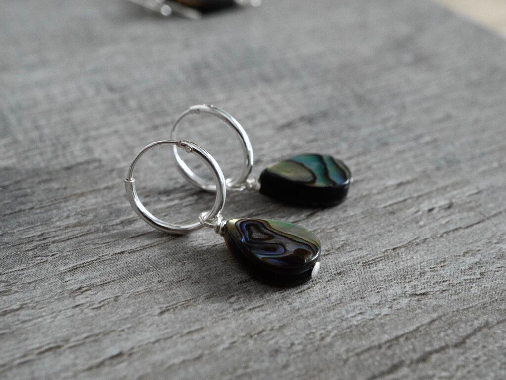 Cute Abalone Shell Drop Earrings * Sterling Silver Earrings * Hoop Earrings