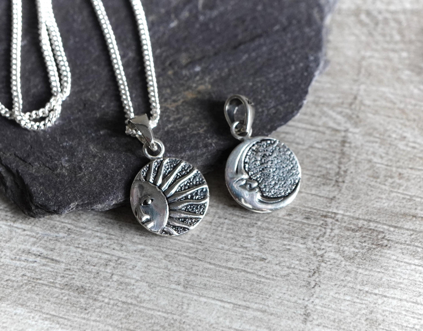 Sterling Silver Sun & Moon Necklace * Dainty necklace * Double sided pendant