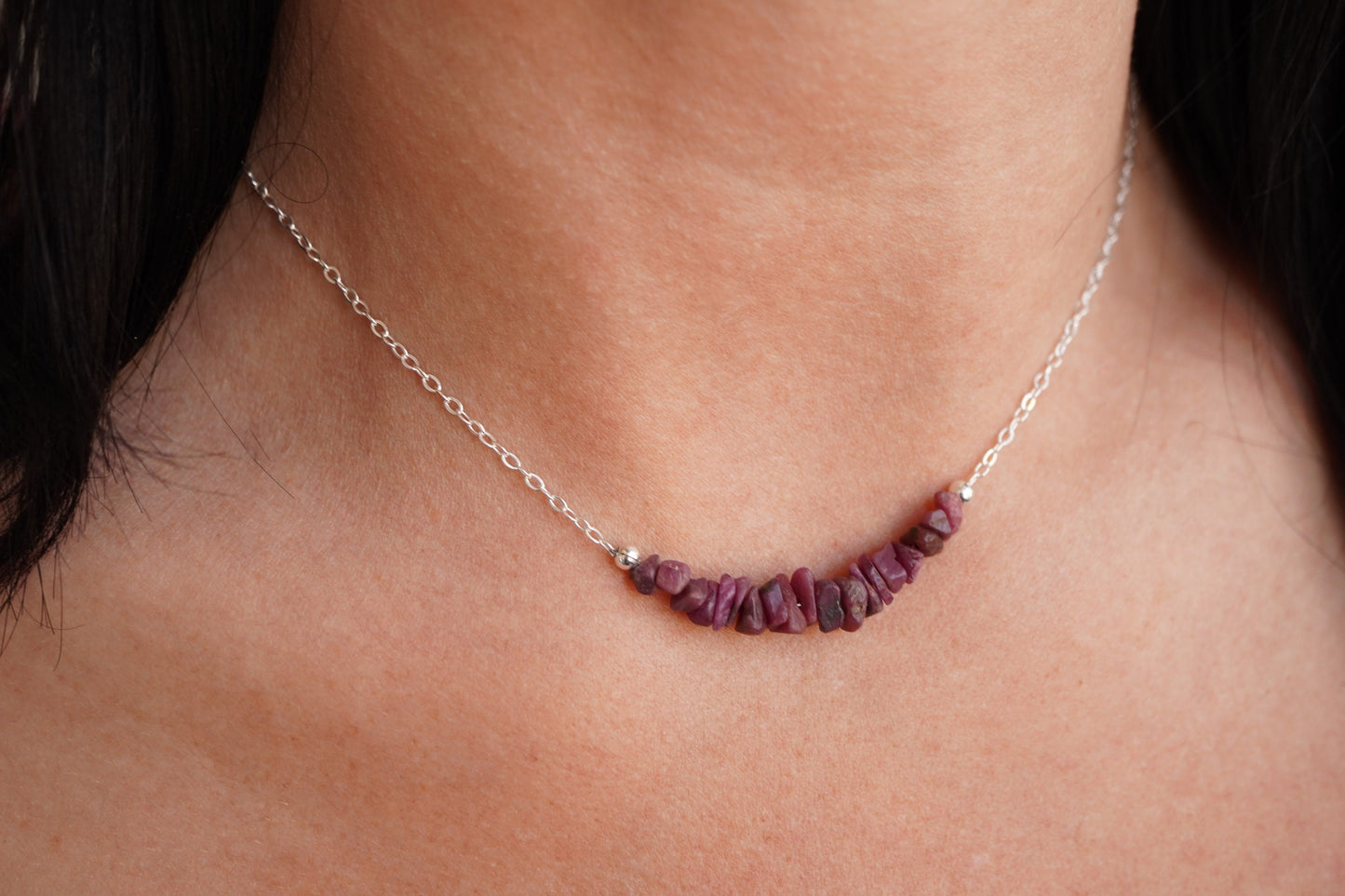 Raw Ruby Sterling Silver Necklace * Birthstone of July * Ruby stone jewelry
