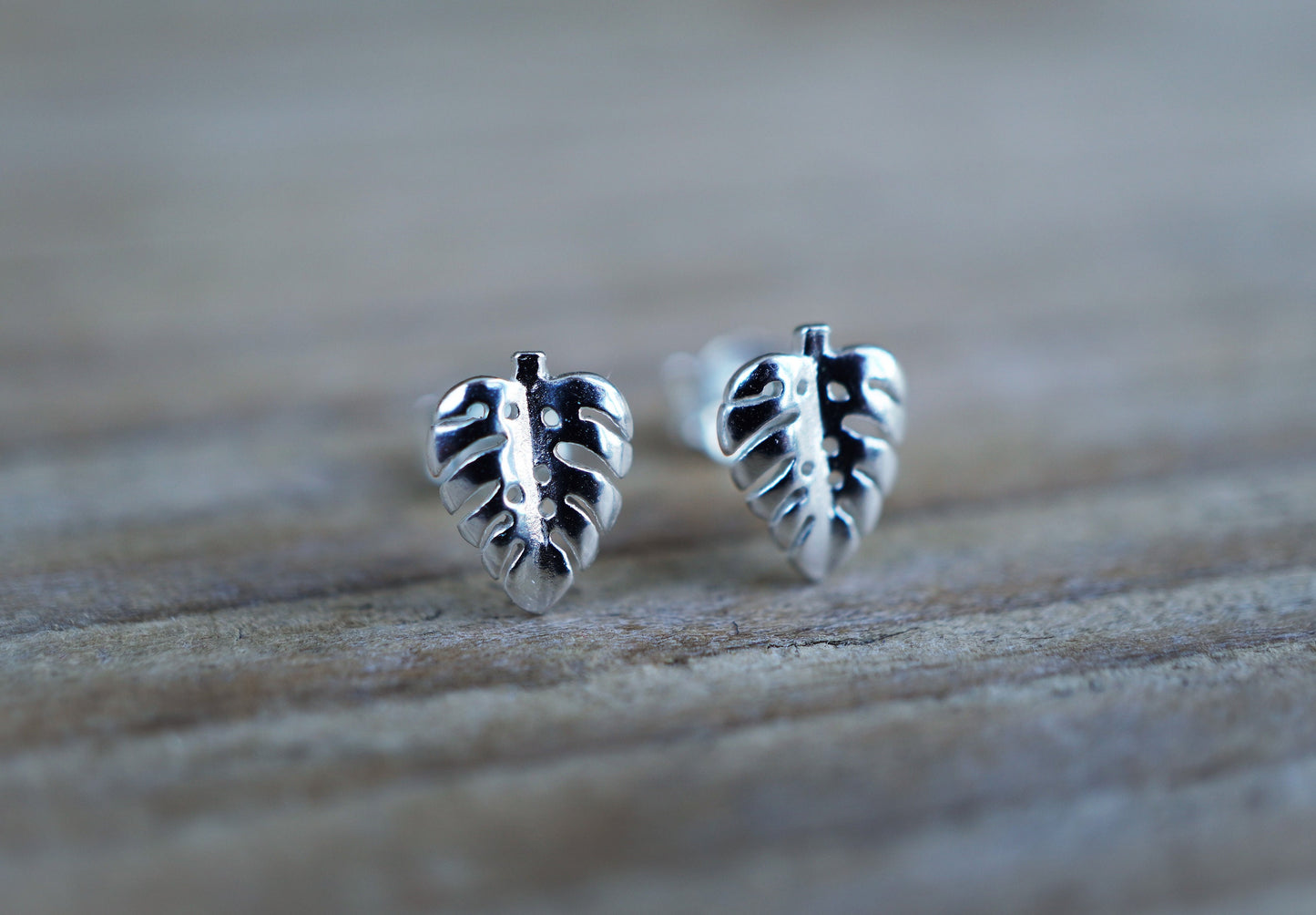 Sterling Silver Monstera Stud Earrings * Leaf jewellery * Gift for her * Bohemian jewelry