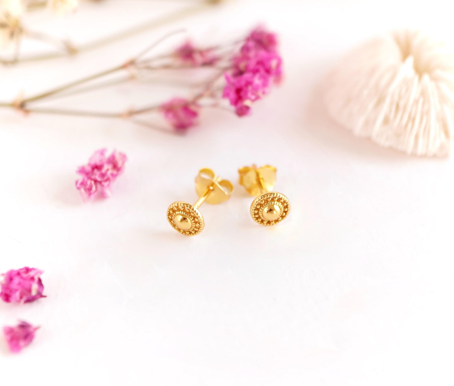 Gold Filigree Small Stud Sterling Silver * Feminine jewellery * Gold stud * Boho stud