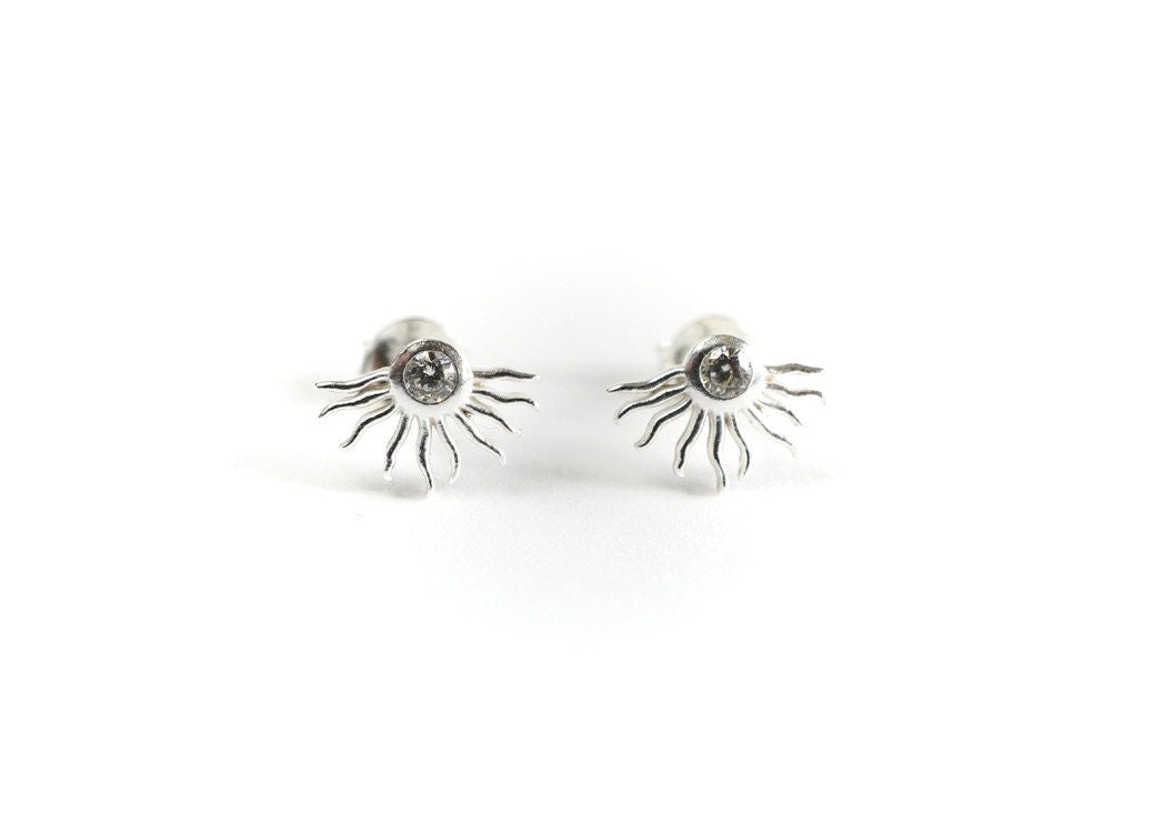 Sun Stud Sterling Silver Earrings * Feminine jewelry * Gift for her