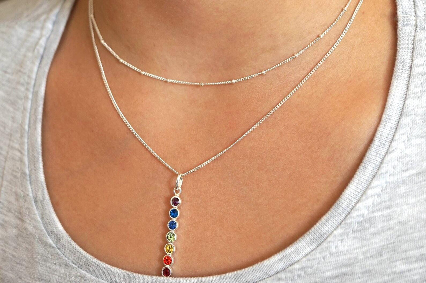 7 Chakra Cubic Zirconia Necklace *Sterling silver * Dainty* Gift for her* Feminine*