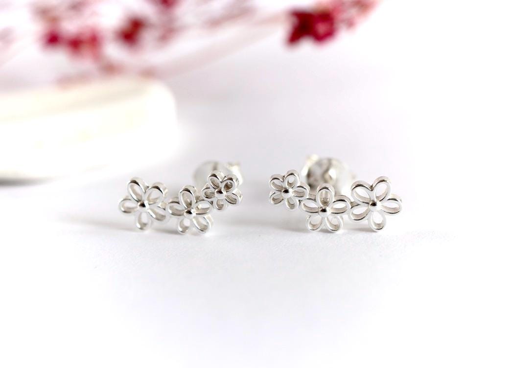 Flower Bar Stud Earrings * Stud * Flower earrings * Sterling Silver Stud