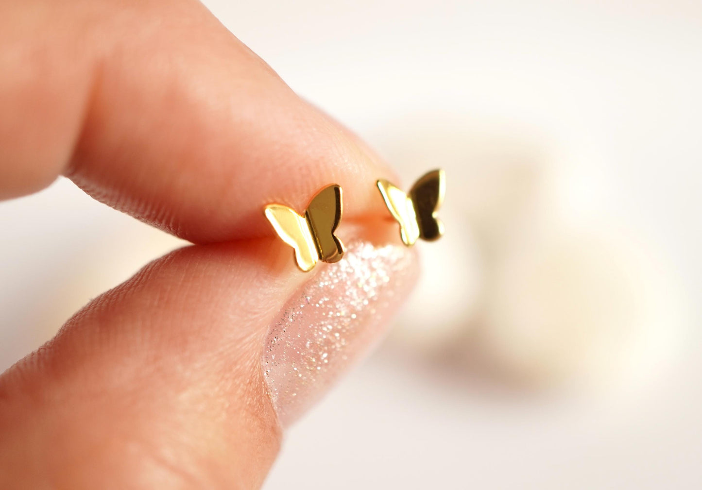 Butterfly Gold Sterling Silver Stud * Dainty ear stud * Butterfly fan