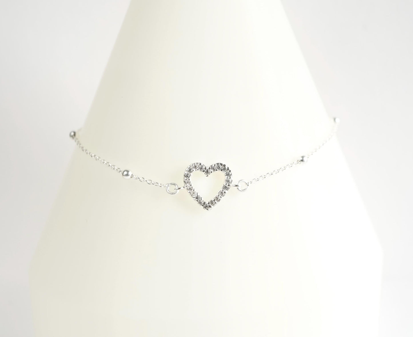 Sterling Silver Heart Zirconia Chain Bracelet* Delicate bracelet* Feminine* Love