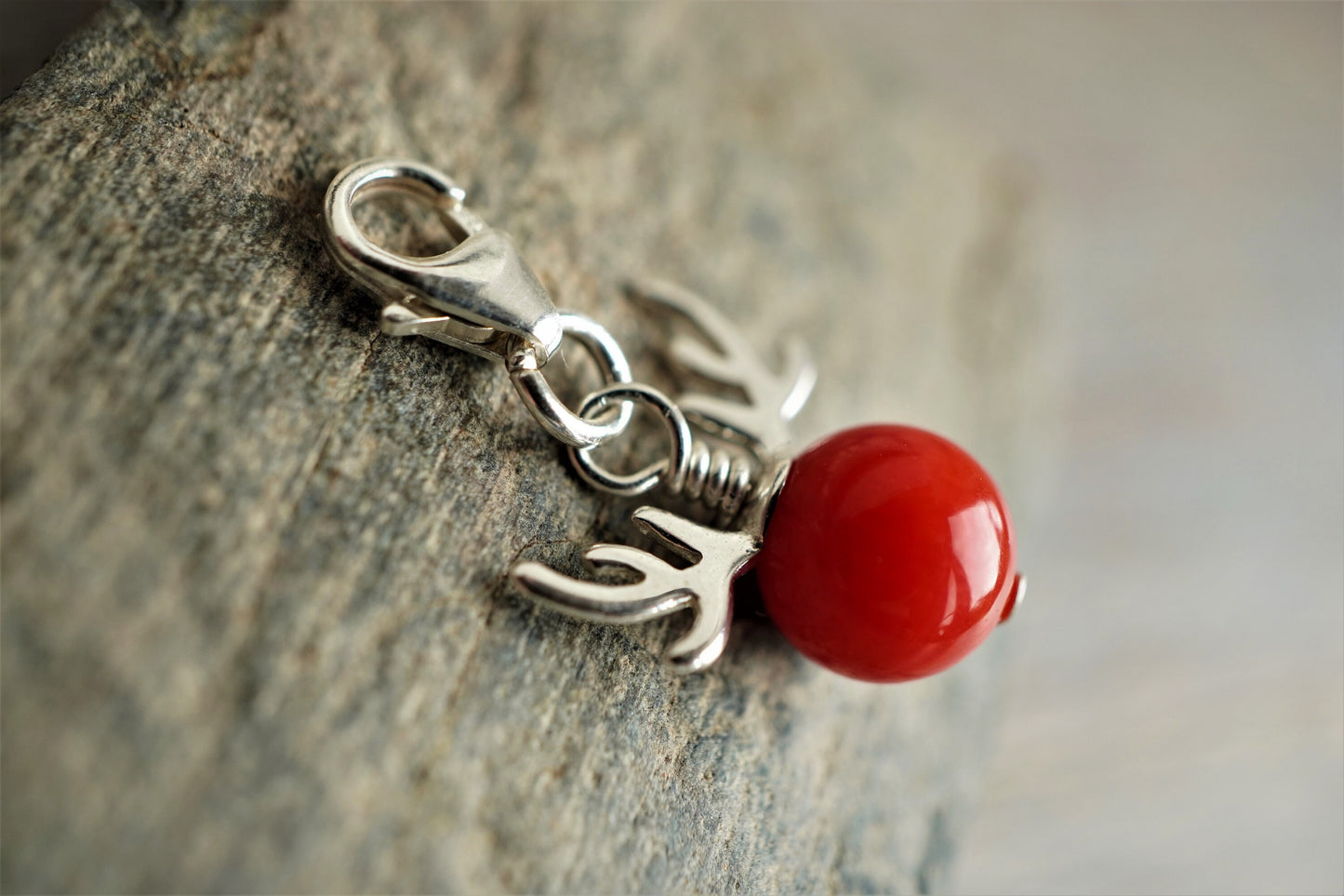 Deer Antler Coral Clip on Charm * Christmas Charm * Gift for her