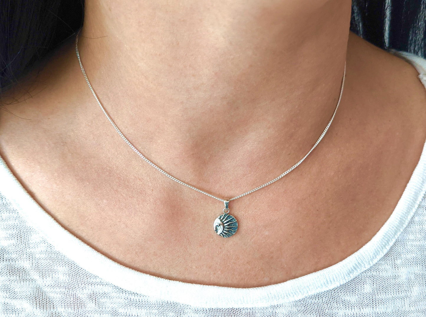 Sterling Silver Sun & Moon Necklace * Dainty necklace * Double sided pendant