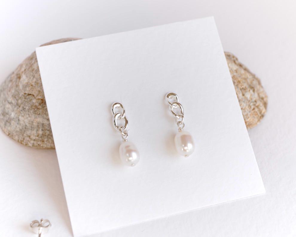 Pearl Chain Stud Earrings  * Pearl earrings * Gift for her