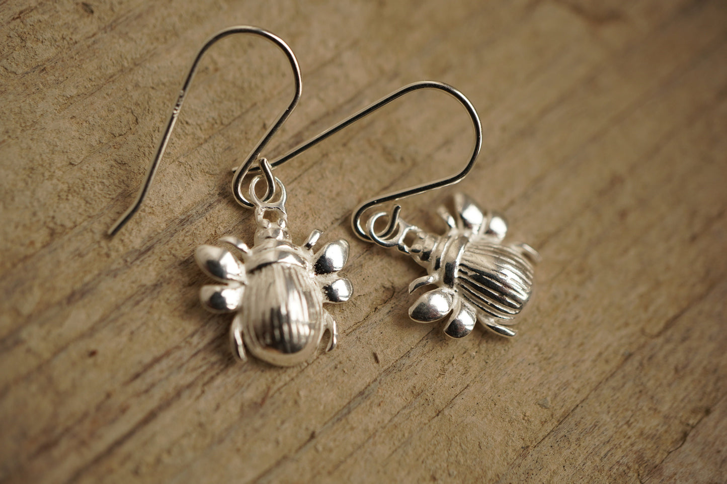 Scarab Beetle Sterling Silver Earrings * Egypt symbol