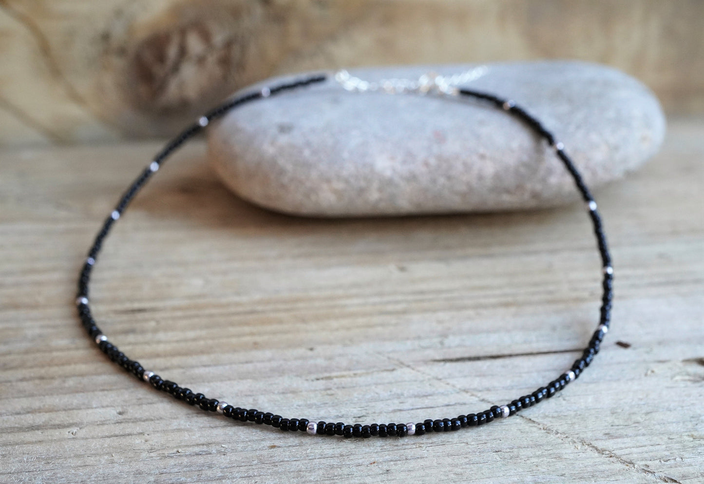 Black & Silver Beaded Choker * Sterling silver beads * Boho choker * Lightweight