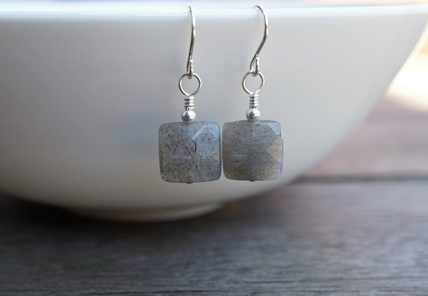 Labradorite Square Sterling Silver Drop Earrings* Simple earrings* Lightweight earrings*