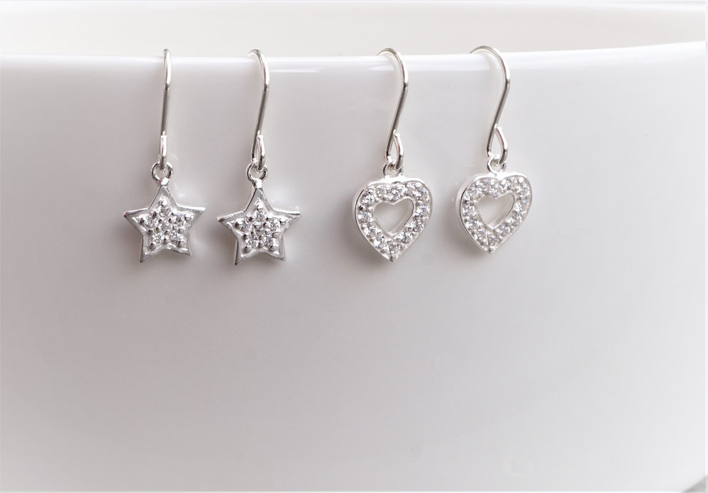 Sterling Silver Zirconia Earrings * Star jewellery * Heart gift