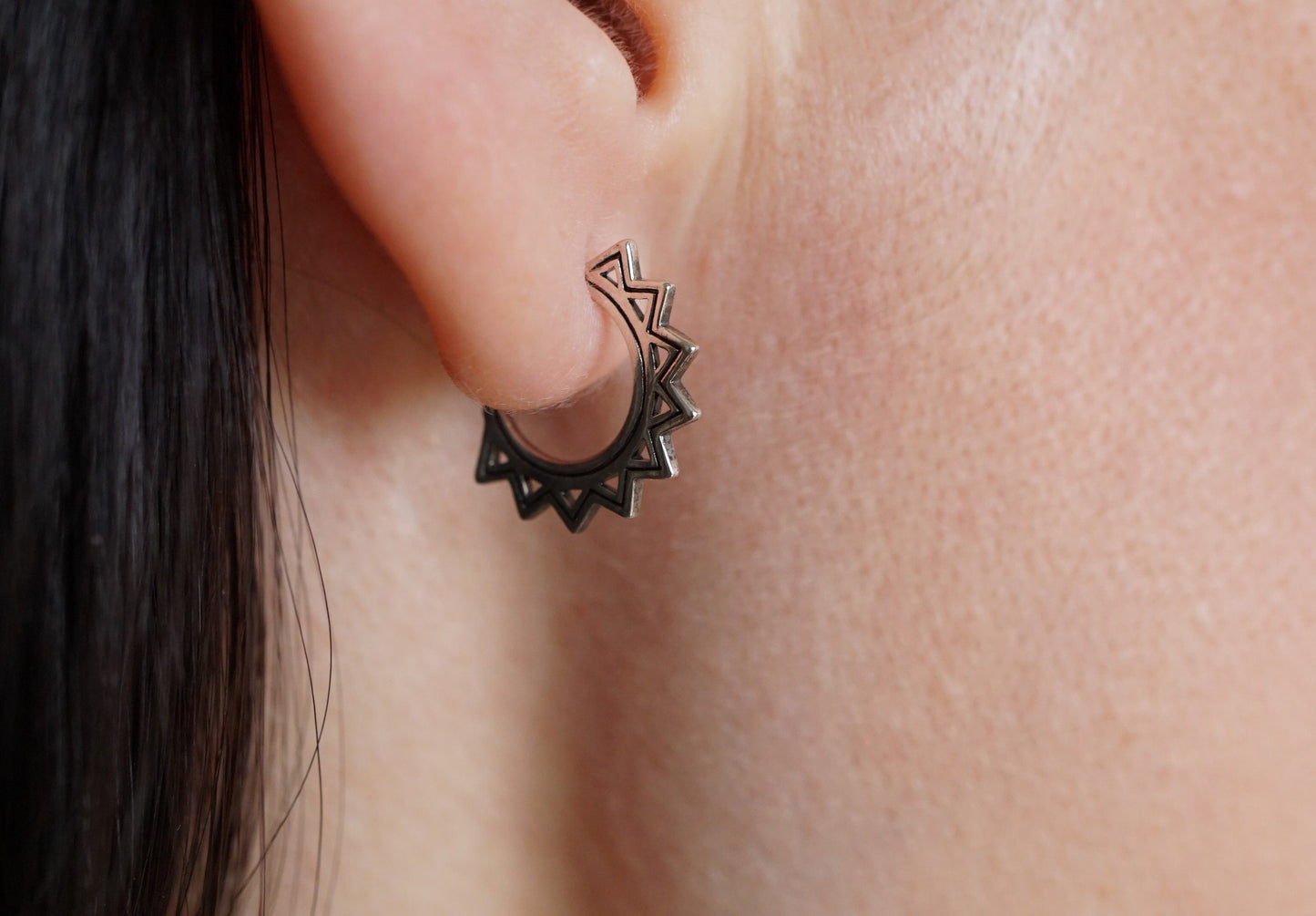 Sterling Silver Half Hoop Stud Earrings * Indian jewellery * Boho earrings * Tribal earrings