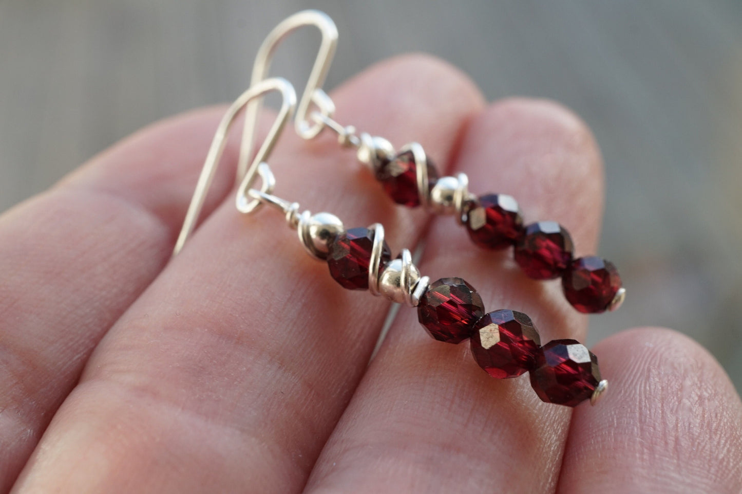 Garnet Sterling Silver Earrings* January Birthstone* Garnet Jewelry* Dainty earrings* Gift for her* Feminine* Talisman stone