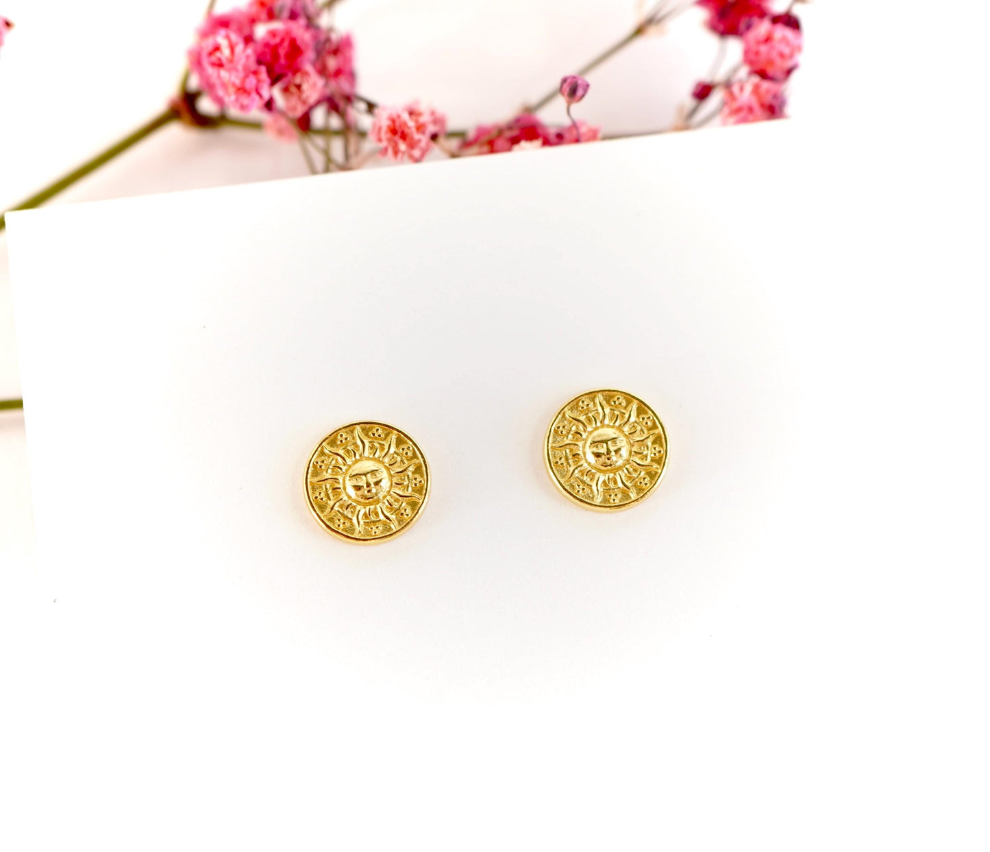 Gold Sterling Silver Sun Stud Earrings * Stud earrings * Sun earrings