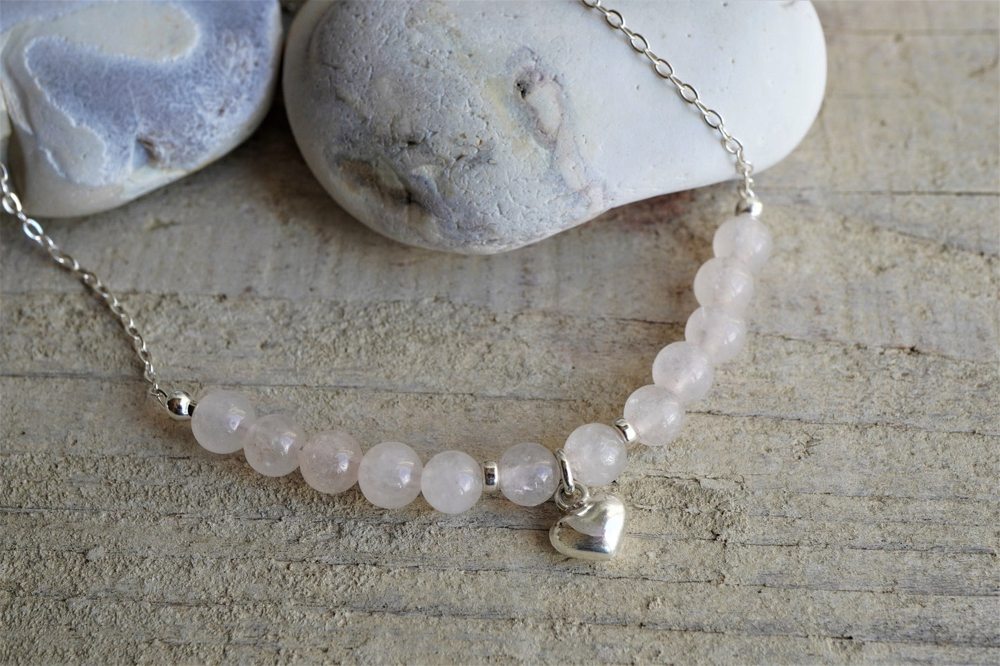 Rose Quartz Sterling Silver Heart Necklace * Heart Stone* Gift for her* January, October birthstone * Love stone