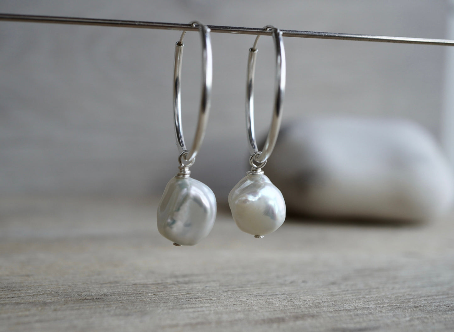 Sterling Silver Pearl earrings * Hoop earrings * Boho hoops * Pearl hoop