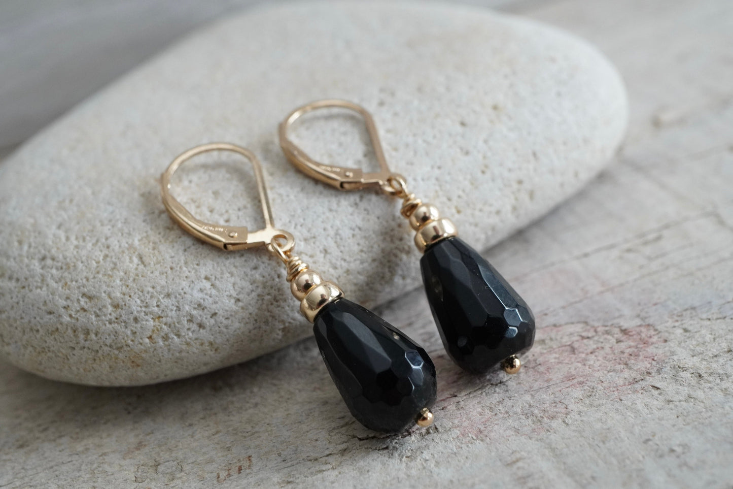 Elegant Black Onyx Drop Earrings * Black earrings * Onyx jewellery * Gold filled