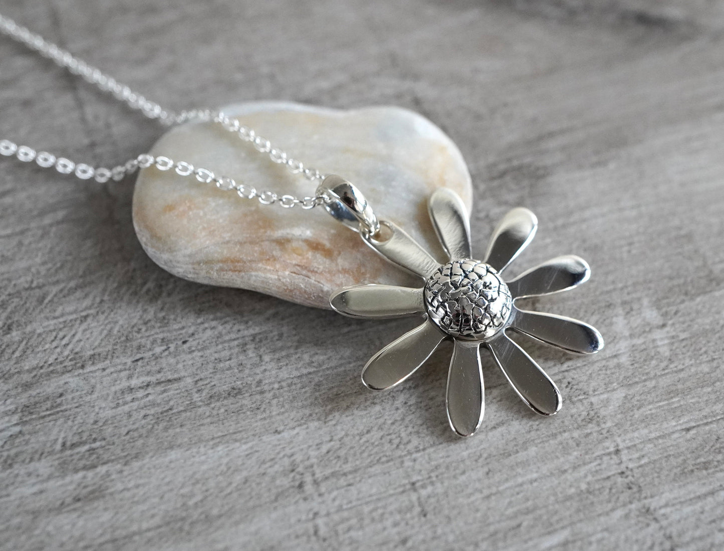 Large Daisy Sterling Silver Necklace * Bracelet * Flower Bracelet *  Gift For Her *