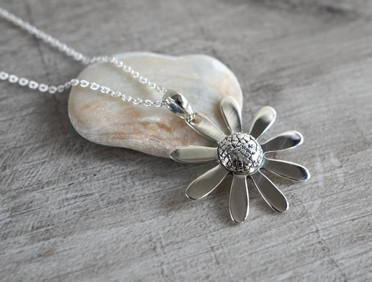 Large Daisy Sterling Silver Necklace * Bracelet * Flower Bracelet *  Gift For Her *