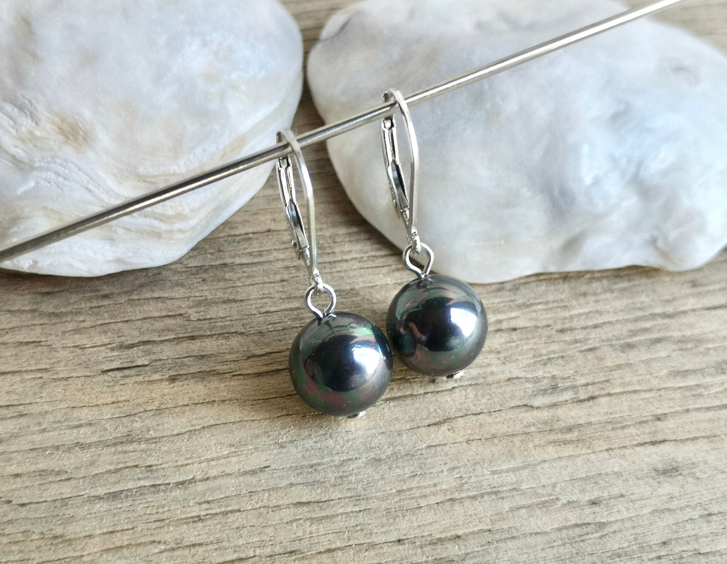 Sea Shell Earrings * Sterling Silver Earrings * Pearl Earrings