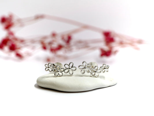 Flower Bar Stud Earrings * Stud * Flower earrings * Sterling Silver Stud