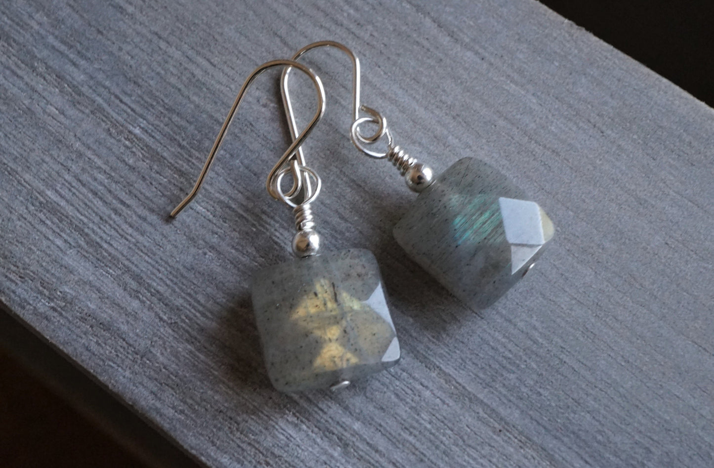 Labradorite Square Sterling Silver Drop Earrings* Simple earrings* Lightweight earrings*
