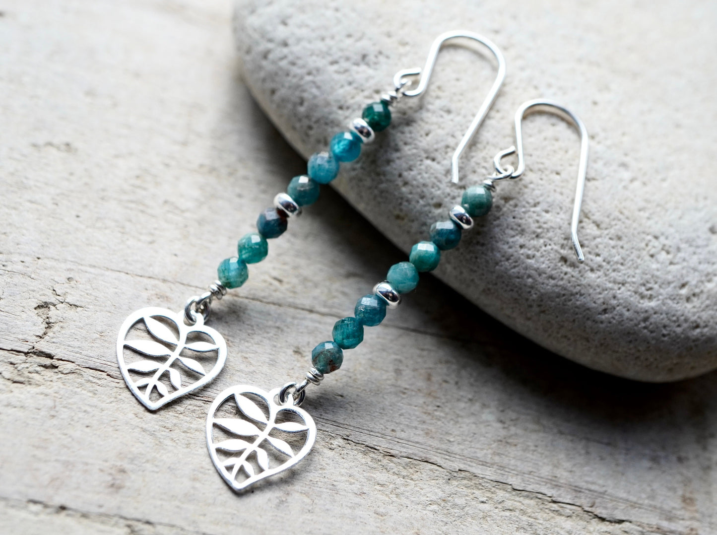 Apatite Leaf Sterling Silver Earrings * Gift for her * Feminine * Dangle earrings * Blue earrings