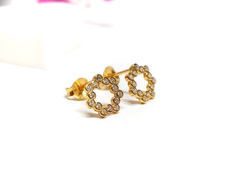 Gold Circle Stud Earrings * Cubic Zirconia Studs * Minimalist earrings