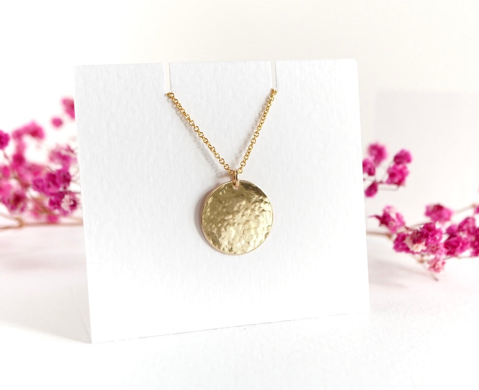 Gold Hammered 16mm Disc Necklace * Minimalist * Feminine * Ethnic * Delicate necklace