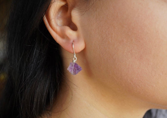 Raw Amethyst Earrings *Sterling silver *February Birthstone *Calming stone *Short earrings