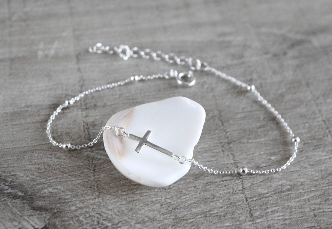 Dainty Cross Sterling Silver Bracelet * Gift For Her *