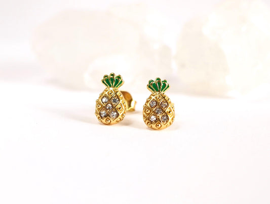 Small Pineapple Gold Sterling Silver Stud