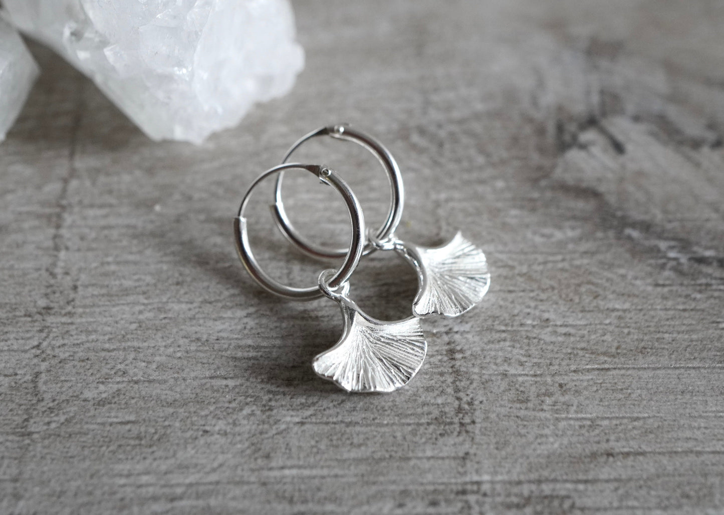 Cute Ginkgo Leaf Hoop Earrings * Leaf earrings *  Ginkgo Biloba Hoop * Small hoop
