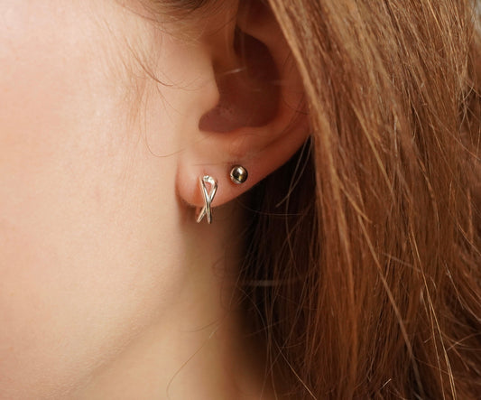 Sterling Silver Half Hoop Stud Earrings * Boho earrings * Minimalist Hoop Stud * Silver Earrings *