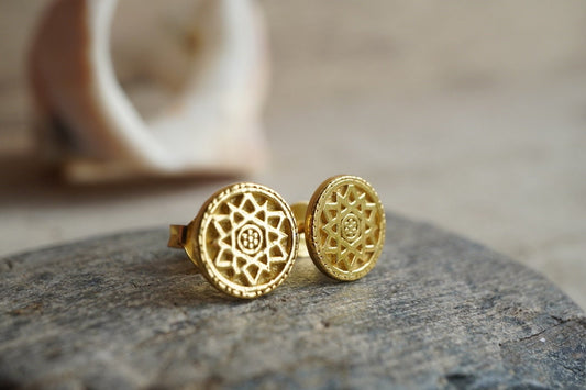 Gold Sun Stud Sterling Silver Earrings * Feminine jewelry * Gift for her