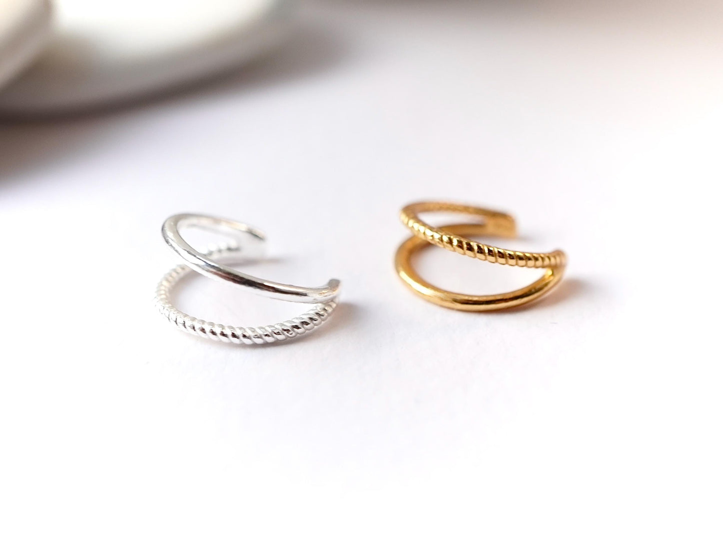 Hollow Gold/Silver Ear Cuff * Sterling Silver Gold Cuff * No hole Earrings