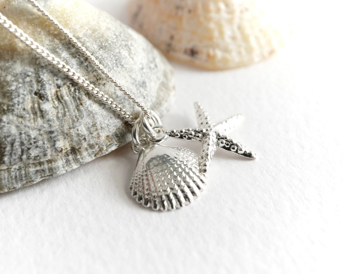 Sterling Silver Shell Starfish Necklace * Sea pendant * Summer necklace * Nautical jewellery