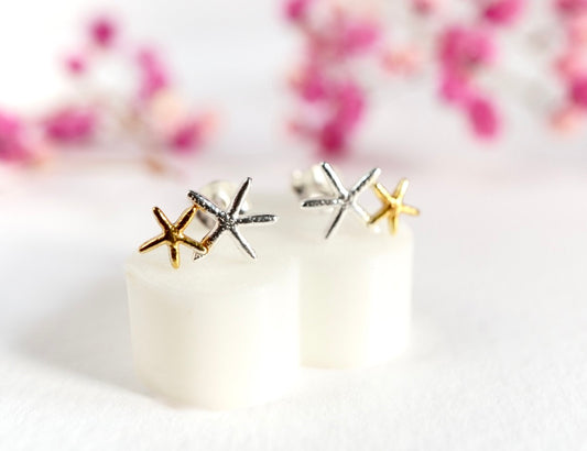 Double Starfish Sterling Silver Delicate Stud * Summer jewellery * Nautical earrings * Beach jewellery