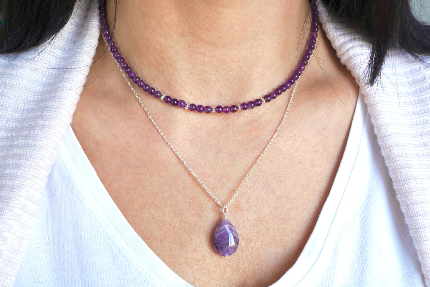 Amethyst Sterling Silver Necklace *February Birthstone Gift *Calming stone *