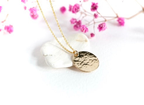 Gold Hammered 16mm Disc Necklace * Minimalist * Feminine * Ethnic * Delicate necklace