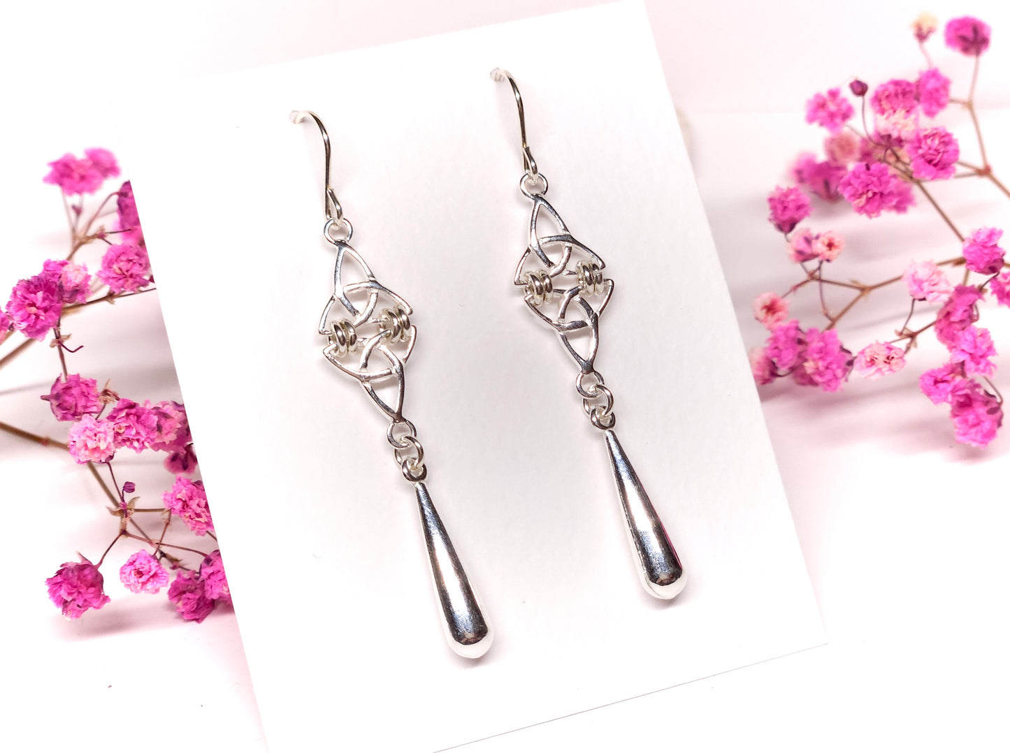 Sterling Silver Long Celtic Triquetra Earrings * Celtic earrings * Trinity knot