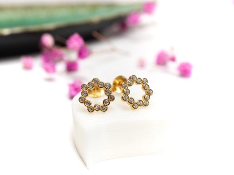Gold Circle Stud Earrings * Cubic Zirconia Studs * Minimalist earrings