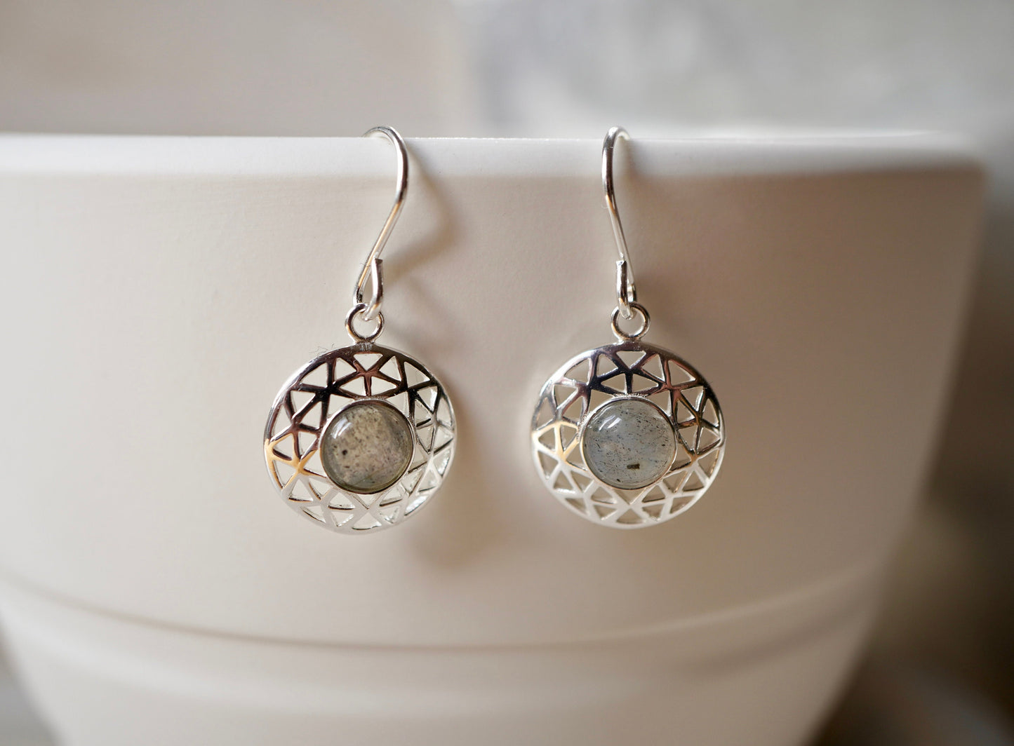 Round Sterling Silver Labradorite Stone Earrings