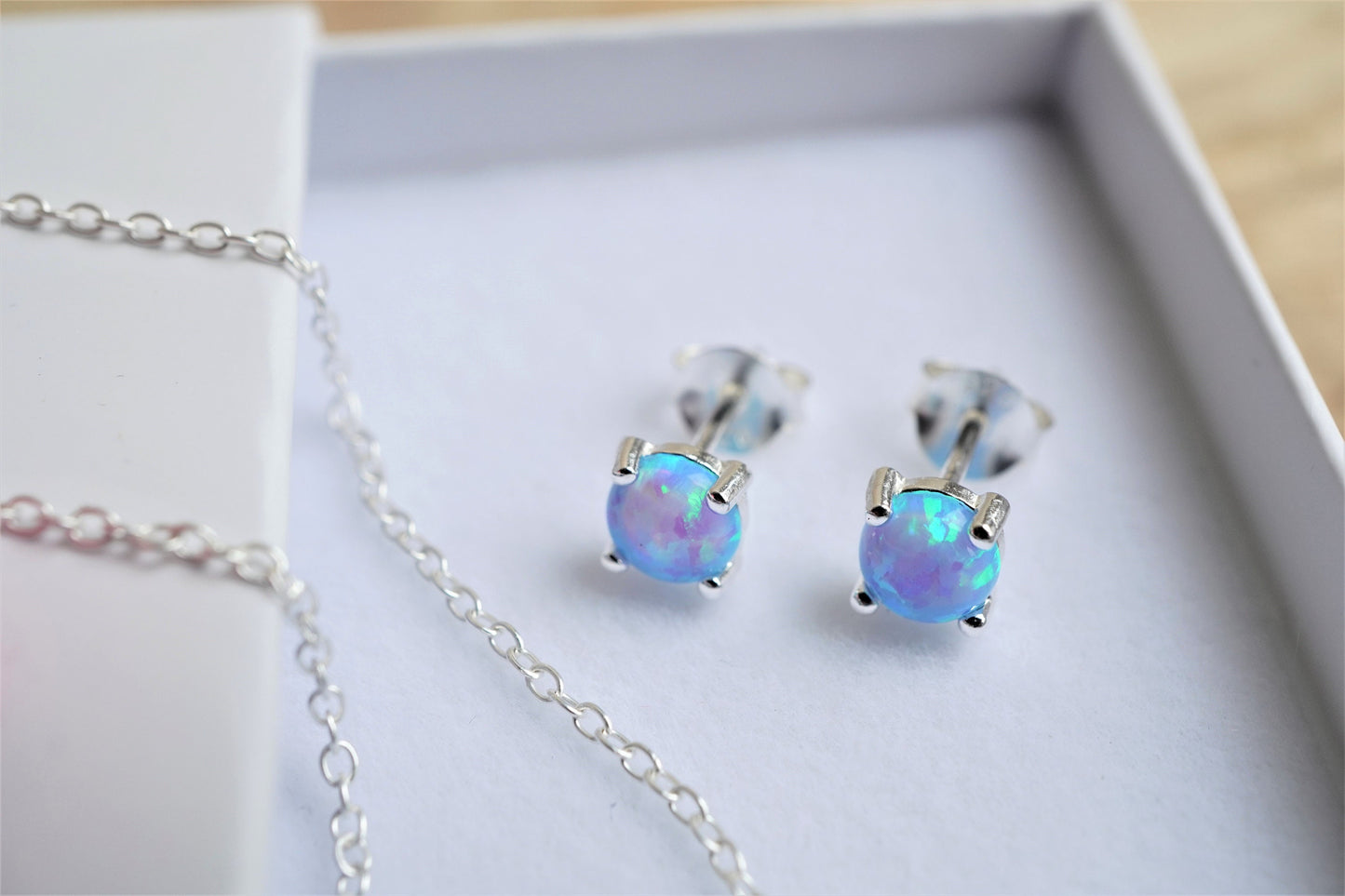 Opal Sterling Silver Dainty Stud & Bracelet Set*  Feminine Dainty bracelet * Opal jewellery