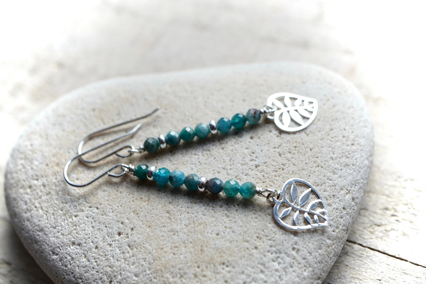Apatite Leaf Sterling Silver Earrings * Gift for her * Feminine * Dangle earrings * Blue earrings